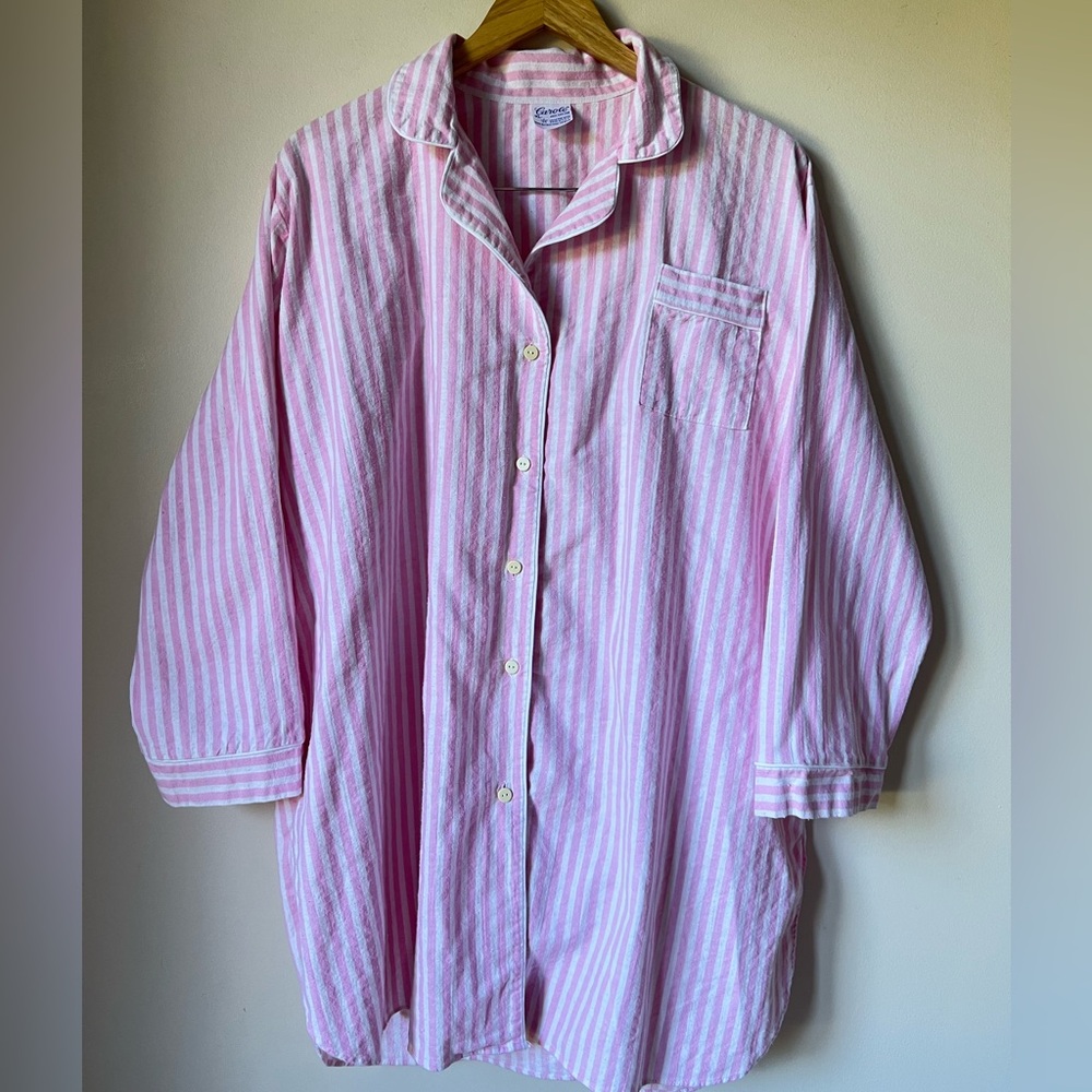 Carole Vintage Pale Pink White Striped Button Front Sleepshirt Size XL